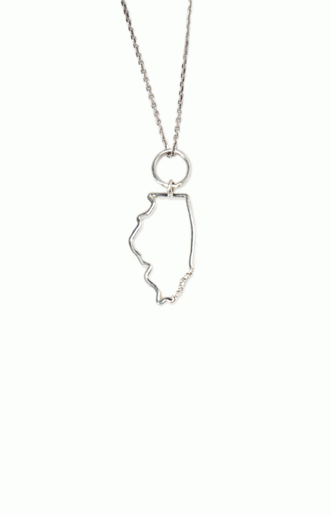 Silver Diamond Illinois State Necklace - Alice & Chains Jewelry, Houston Jewelry Designer