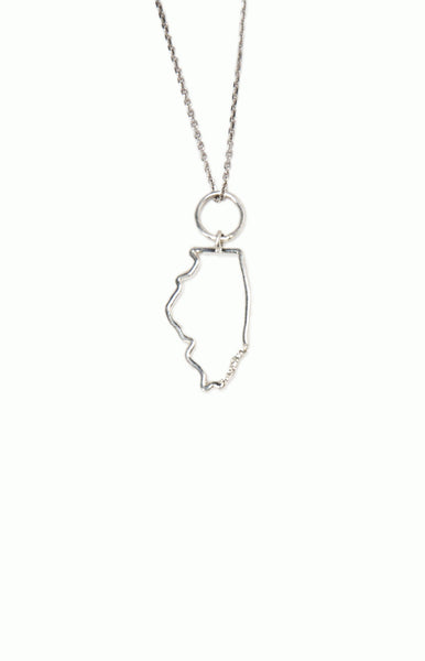 Silver Diamond Illinois State Necklace - Alice & Chains Jewelry, Houston Jewelry Designer