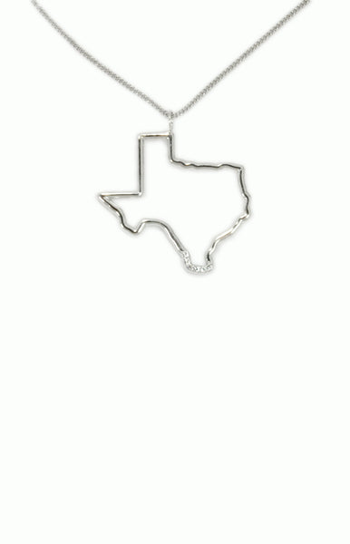 Silver Diamond Texas State Necklace - Alice & Chains Jewelry, Houston Jewelry Designer